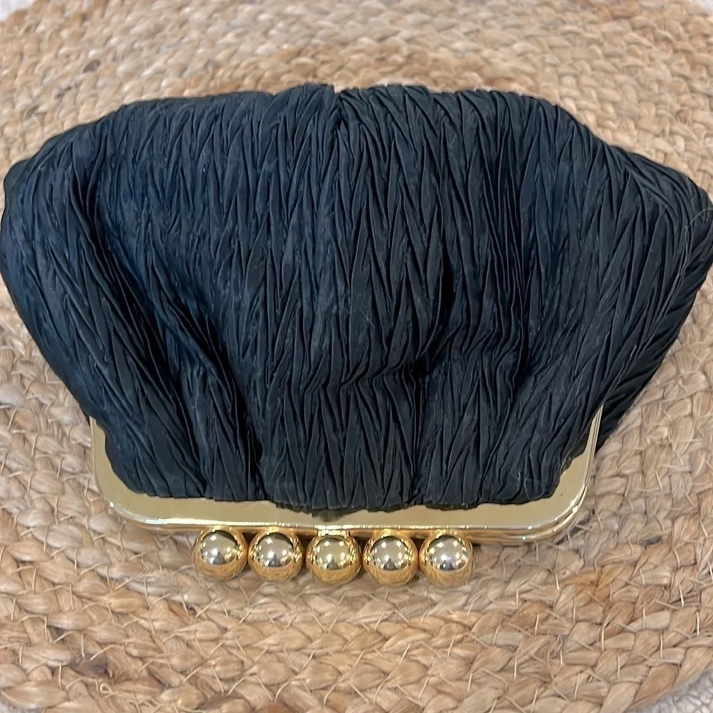 Vintage Carla Marchi Black Satin Pleated Crossbody Clutch Evening Bag - Picture 11 of 12